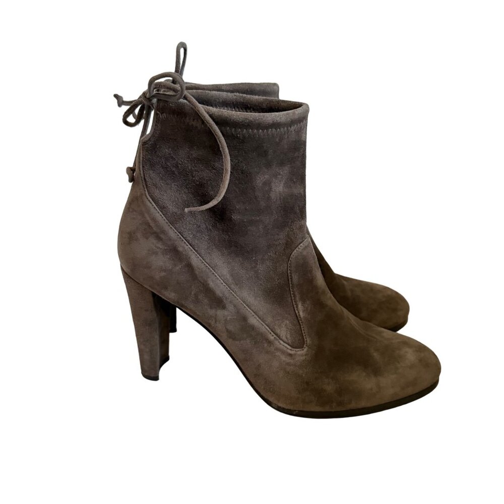 Stuart Weitzman Gray Microsuede Stretch Ankle Tie… - image 3